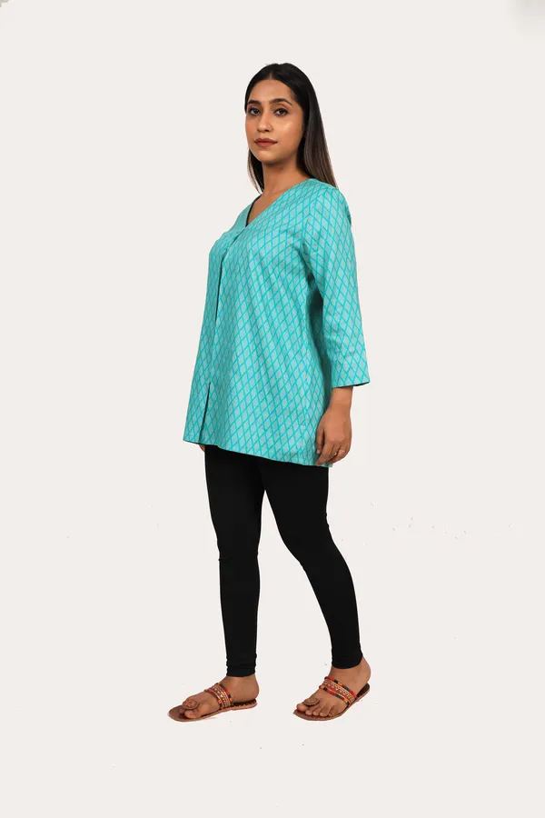 Blue_Cotton_Summer_A_Line_Kurti_For_Women