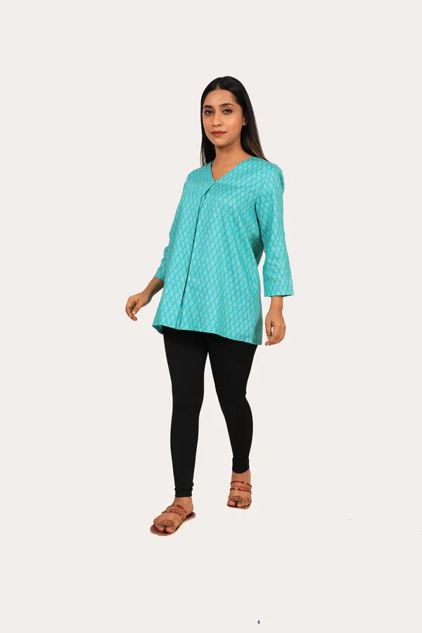 Blue_Cotton_Summer_A_Line_Kurti_For_Women