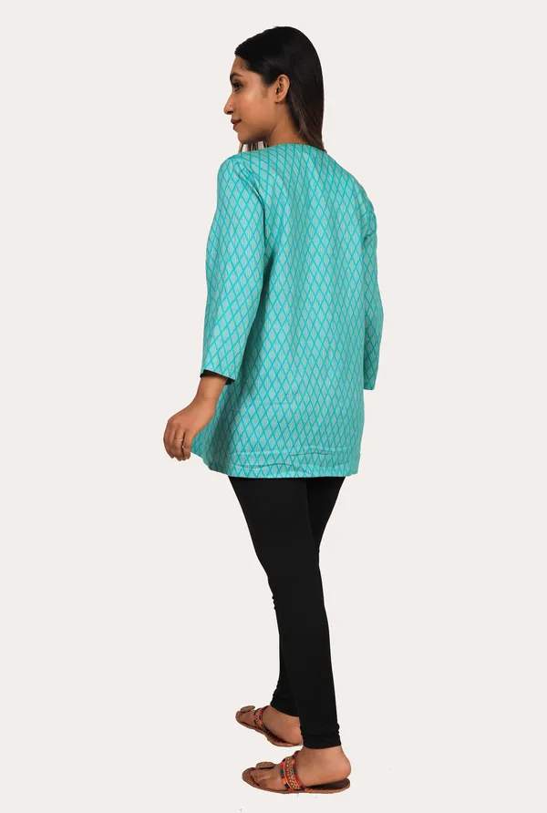 Blue_Cotton_Summer_A_Line_Kurti_For_Women