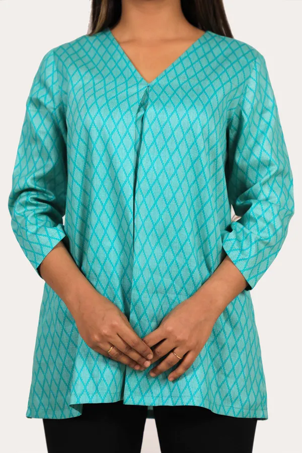 Blue_Cotton_Summer_A_Line_Kurti_For_Women