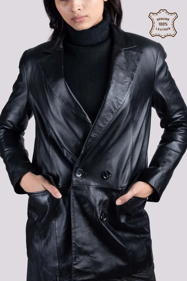 Black_Leather_Double_Breasted_Blazer_For_Women