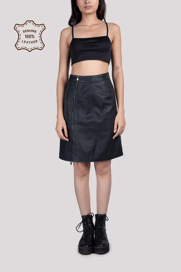 Black_Leather_Printed_Skirt_For_Women