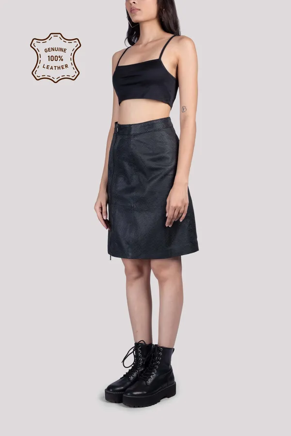 Black_Leather_Printed_Skirt_For_Women