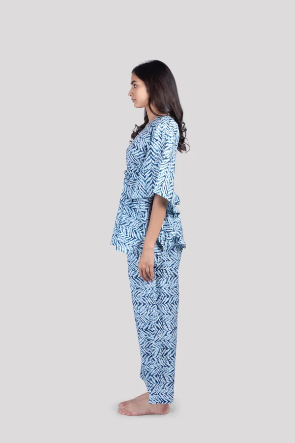 Blue_Soft_Cotton_Short_Kaftan_Night_Suit_Set_For_Women