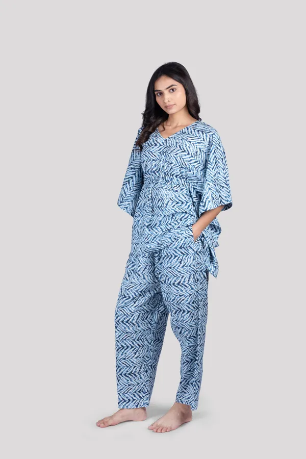 Blue_Soft_Cotton_Short_Kaftan_Night_Suit_Set_For_Women