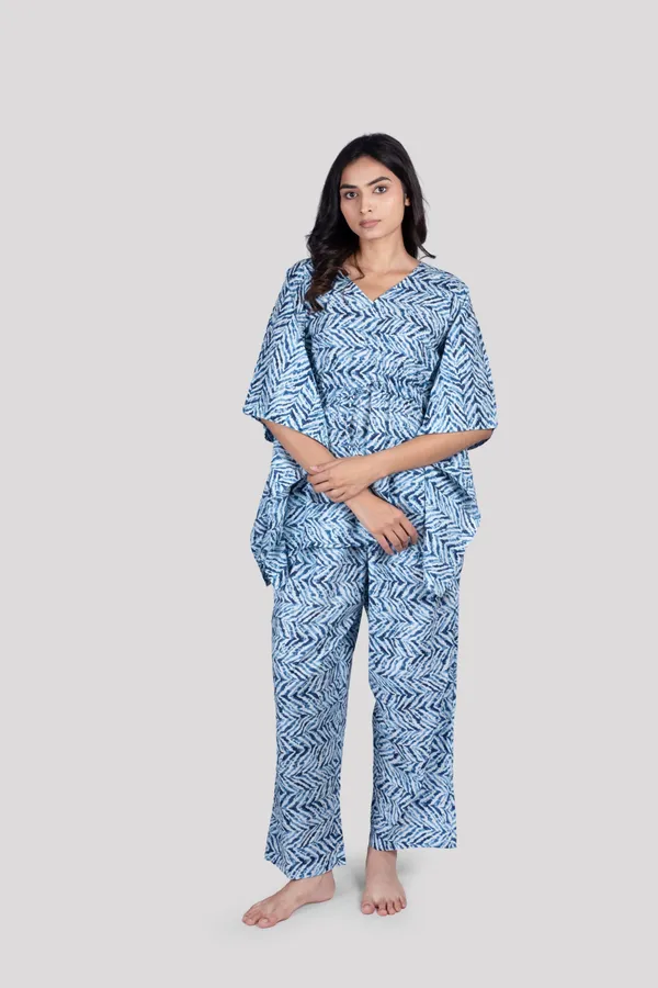 Blue_Soft_Cotton_Short_Kaftan_Night_Suit_Set_For_Women
