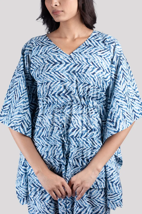 Blue_Soft_Cotton_Short_Kaftan_Night_Suit_Set_For_Women