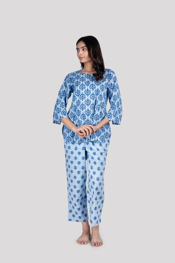Blue_Soft_Cotton_Night_Suit_Set_For_Women