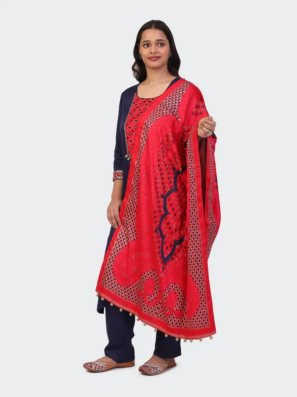 Blue_And_Red_Cotton_Navy_Hand_Embroidered_Sleeves_Kurta_Set_With_Dupatta_For_Women