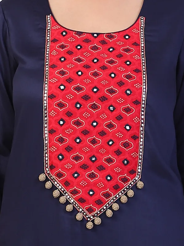 Blue_And_Red_Cotton_Navy_Hand_Embroidered_Sleeves_Kurta_Set_With_Dupatta_For_Women