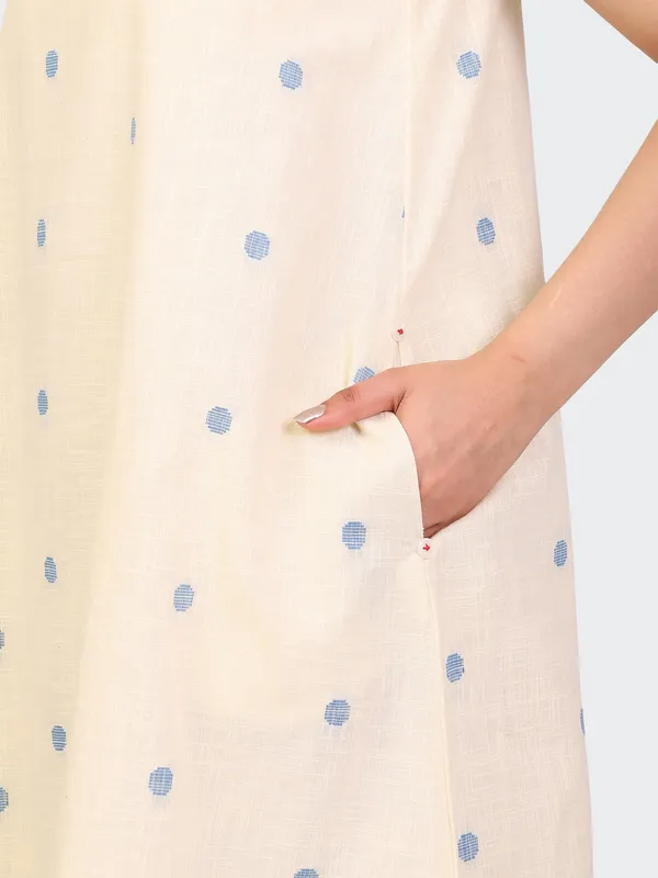 White_Handloom_Cotton_Off_Double_Layer_Dress_For_Women