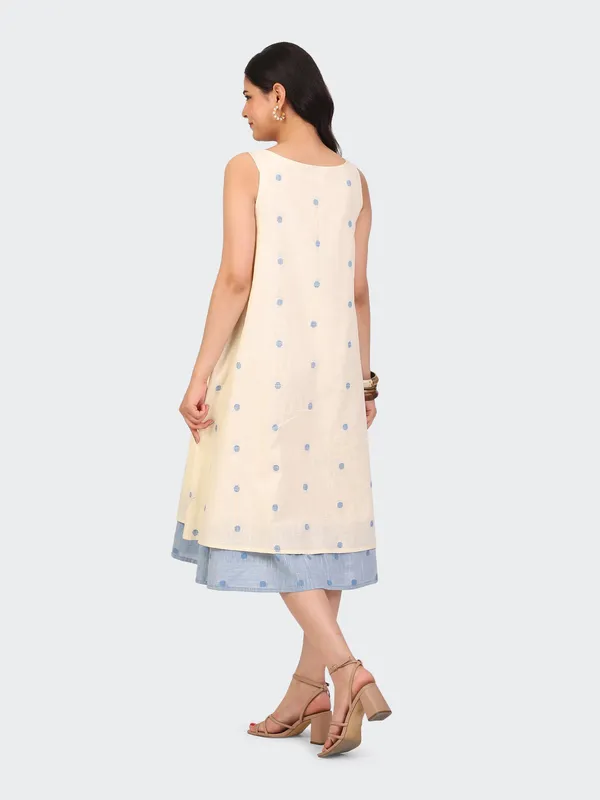 White_Handloom_Cotton_Off_Double_Layer_Dress_For_Women