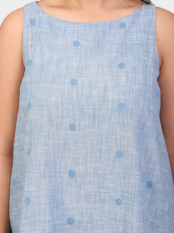 Blue_Handloom_Cotton_Double_Layer_Dress_For_Women