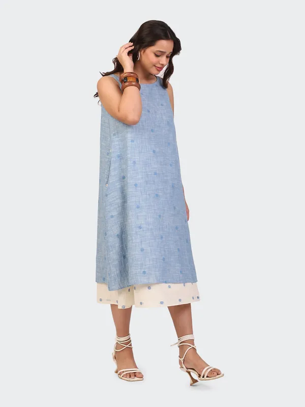 Blue_Handloom_Cotton_Double_Layer_Dress_For_Women