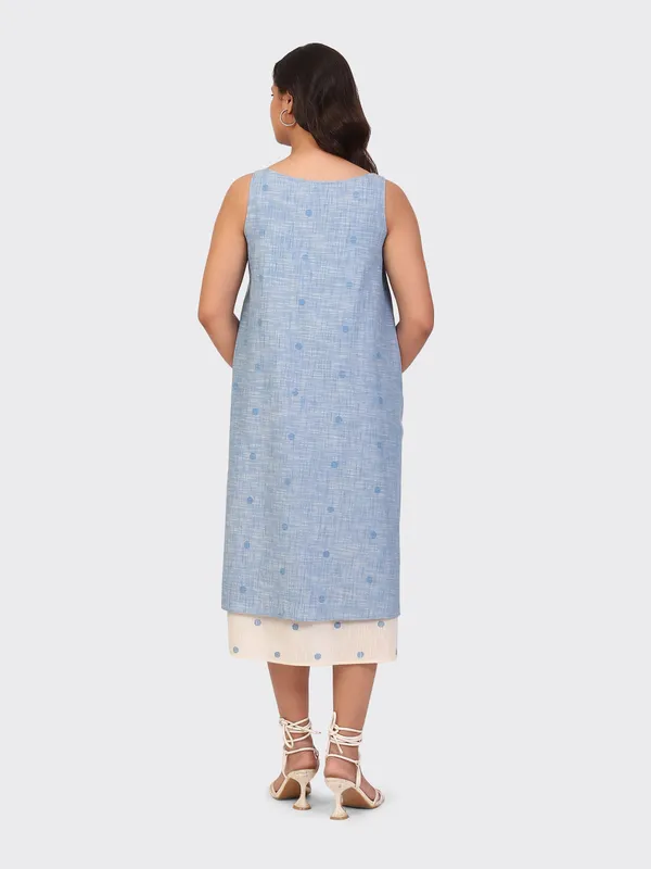 Blue_Handloom_Cotton_Double_Layer_Dress_For_Women