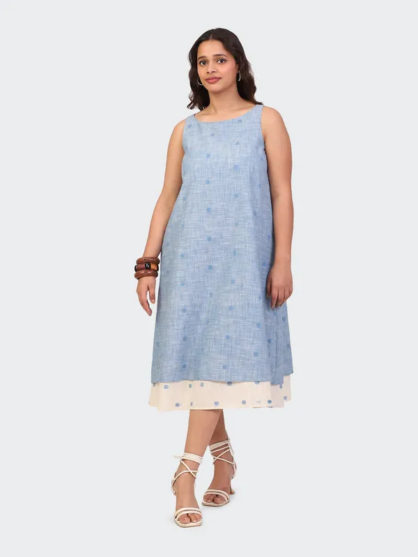 Blue_Handloom_Cotton_Double_Layer_Dress_For_Women