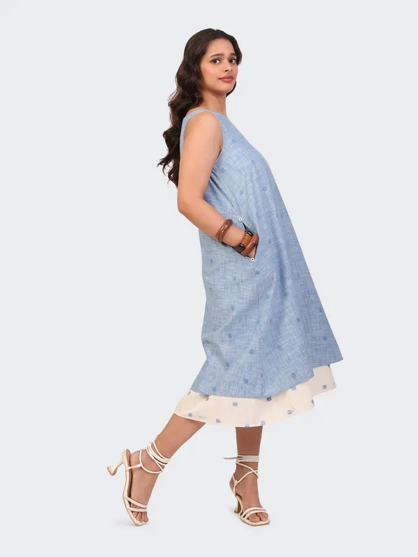 Blue_Handloom_Cotton_Double_Layer_Dress_For_Women