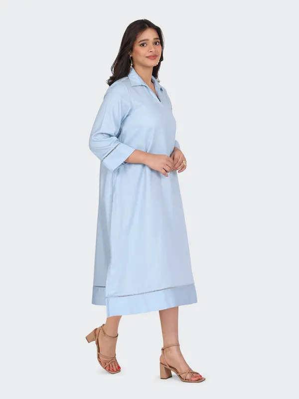 Sky_Blue_Cotton_Lace_Sleeves_Bottom_Collared_Dress_For_Women