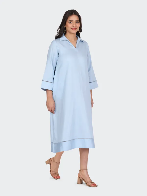 Sky_Blue_Cotton_Lace_Sleeves_Bottom_Collared_Dress_For_Women