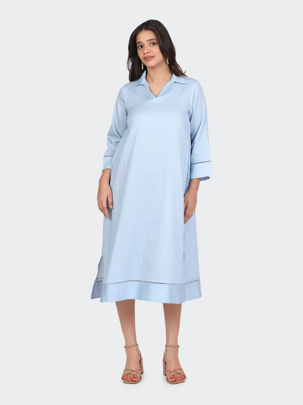 Sky_Blue_Cotton_Lace_Sleeves_Bottom_Collared_Dress_For_Women