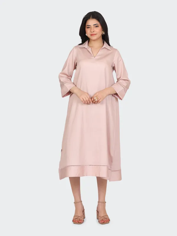 Dusty_Rose_Cotton_Lace_Sleeves_Bottom_Collared_Dress_For_Women