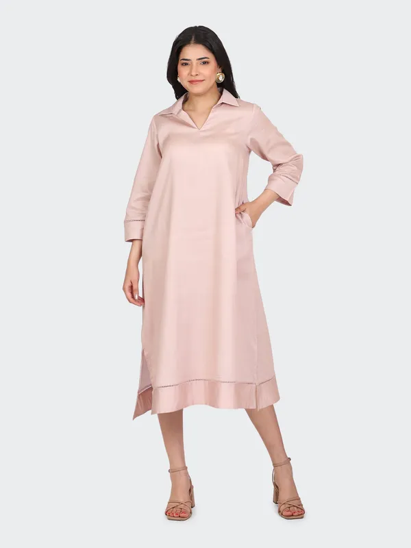 Dusty_Rose_Cotton_Lace_Sleeves_Bottom_Collared_Dress_For_Women