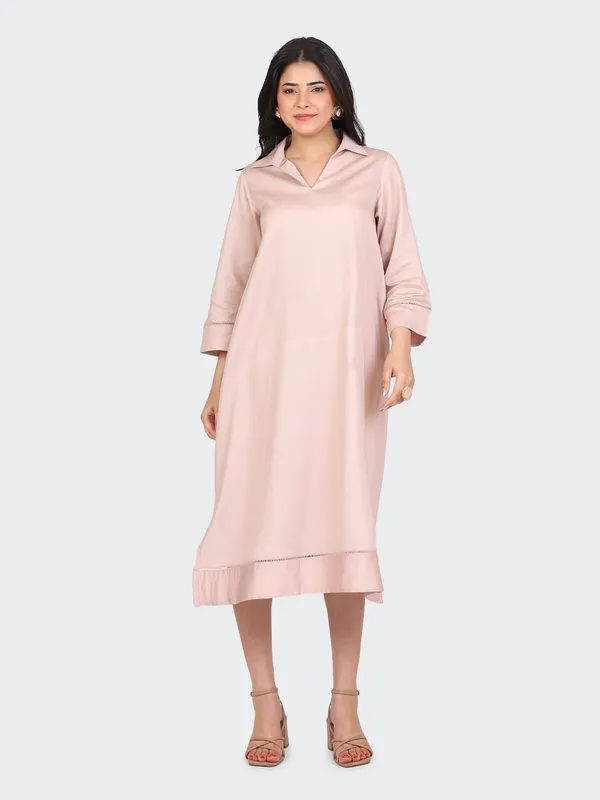 Dusty_Rose_Cotton_Lace_Sleeves_Bottom_Collared_Dress_For_Women