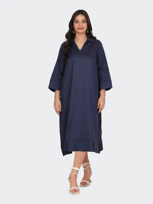 Navy_Cotton_Lace_Sleeves_Bottom_Collared_Dress_For_Women