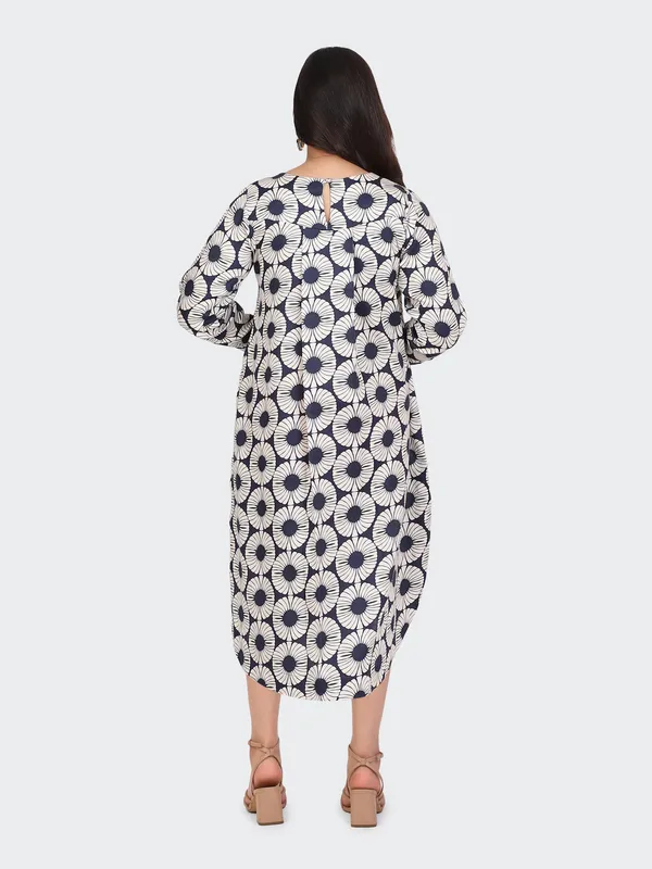 Black_And_White_Cotton_Navy_Spring_Calf_Length_Dress_For_Women