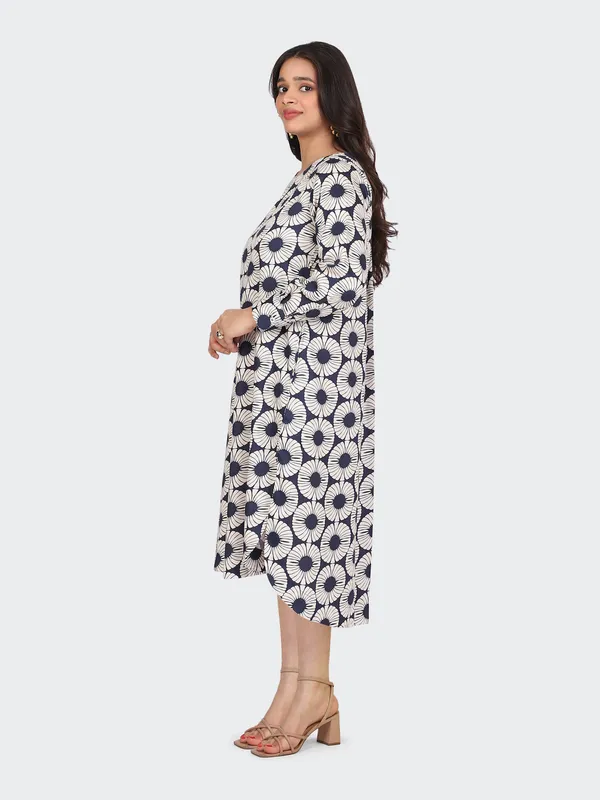 Black_And_White_Cotton_Navy_Spring_Calf_Length_Dress_For_Women