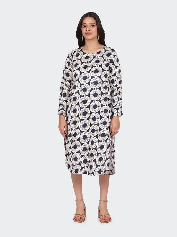 Black_And_White_Cotton_Navy_Spring_Calf_Length_Dress_For_Women