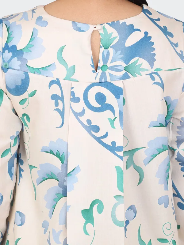 White_Cotton_Sky_Blue_Spring_Calf_Length_Dress_For_Women