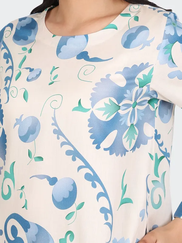 White_Cotton_Sky_Blue_Spring_Calf_Length_Dress_For_Women