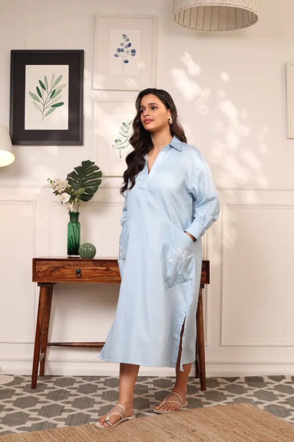 Blue_Cotton_Sky_Embroidered_Pockets_Oversized_Calf_Length_Dress_For_Women