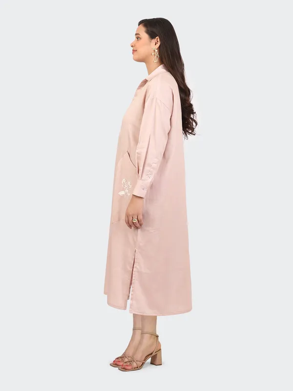 Pink_Cotton_Dusty_Rose_Embroidered_Pockets_Oversized_Calf_Length_Dress_For_Women