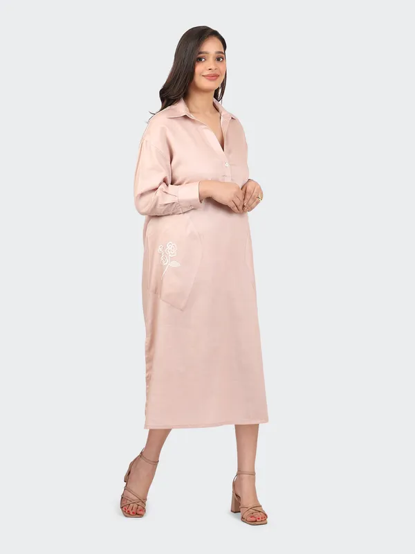 Pink_Cotton_Dusty_Rose_Embroidered_Pockets_Oversized_Calf_Length_Dress_For_Women