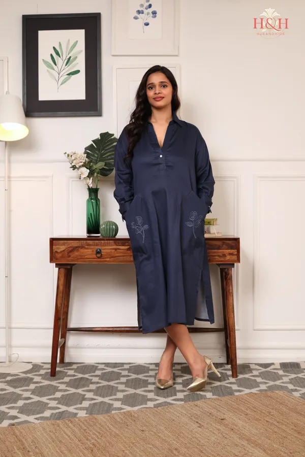 Navy_Blue_Cotton_Embroidered_Pockets_Oversized_Calf_Length_Dress_For_Women