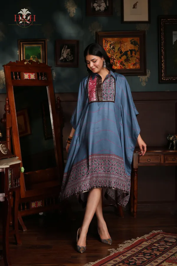 Blue_Cotton_Turquoise_Mirror_Work_Embroidered_Front_Kaftan_Dress_For_Women