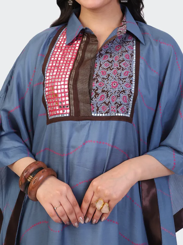 Blue_Cotton_Turquoise_Mirror_Work_Embroidered_Front_Kaftan_Dress_For_Women