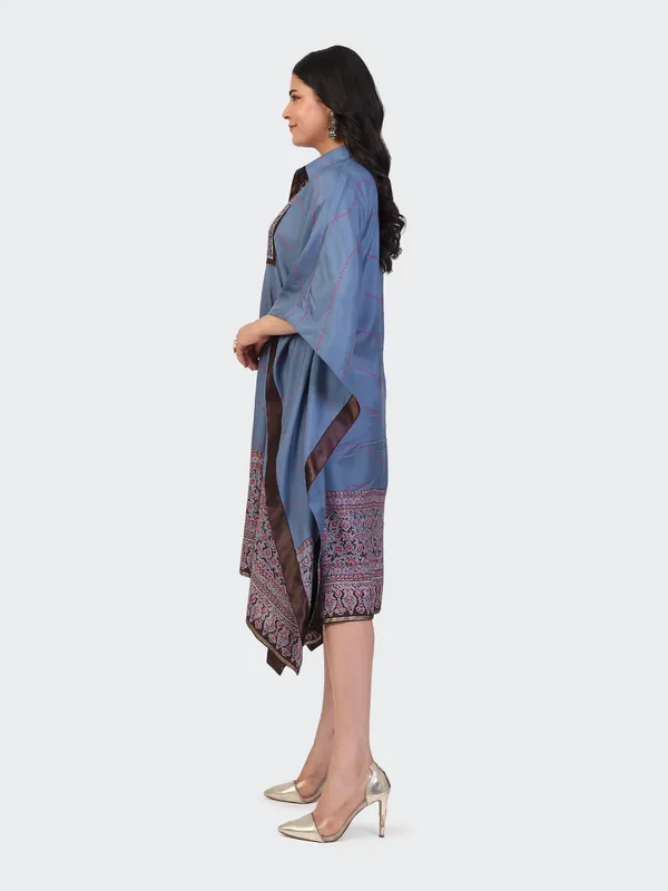 Blue_Cotton_Turquoise_Mirror_Work_Embroidered_Front_Kaftan_Dress_For_Women