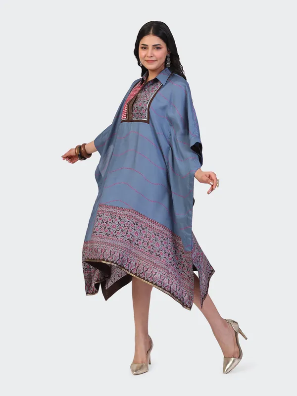 Blue_Cotton_Turquoise_Mirror_Work_Embroidered_Front_Kaftan_Dress_For_Women