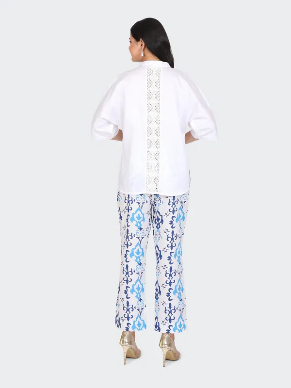 White_Cotton_Kimono_Sleeves_Decorative_Lace_Back_Co_Ord_Set_For_Women
