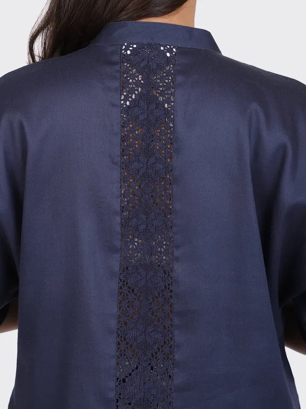 Blue_Cotton_Navy_Kimono_Sleeves_Decorative_Lace_Back_Co_Ord_Set_For_Women
