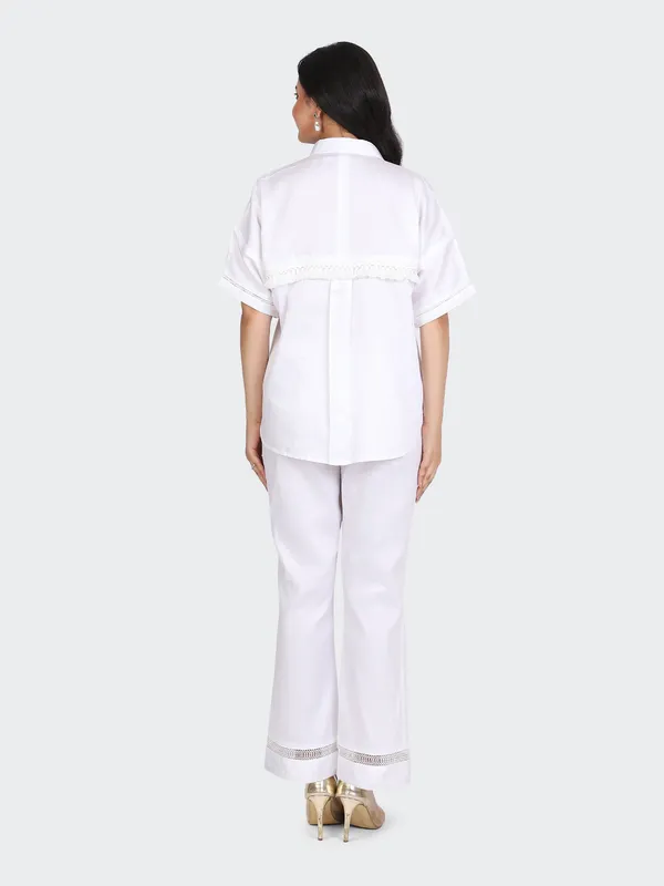 White_Cotton_Decorative_Lace_Pockets_Sleeves_Back_Co_Ord_Set_For_Women