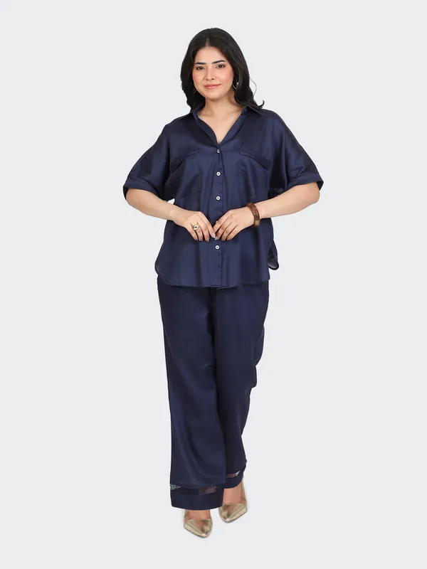 Blue_Cotton_Navy_Decorative_Lace_Pockets_Sleeves_Back_Co_Ord_Set_For_Women