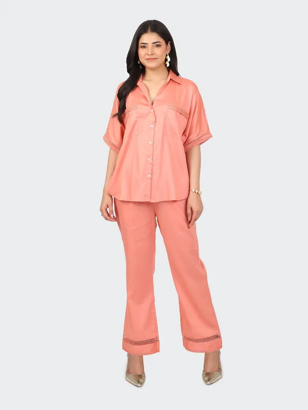 Peach_Cotton_Decorative_Lace_Pockets_Sleeves_Back_Co_Ord_Set_For_Women