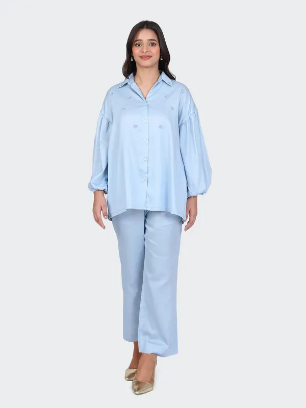 Sky_Blue_Fine_Cotton_Comfortable_Co_Ord_Set_For_Women