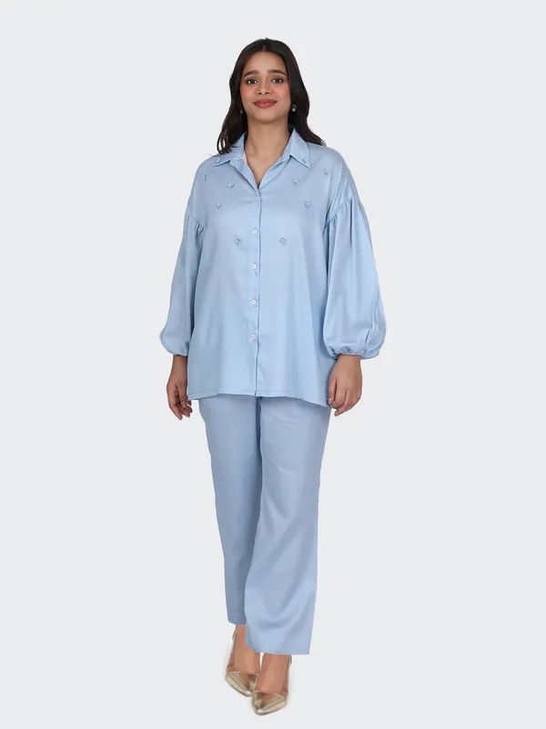 Sky_Blue_Fine_Cotton_Comfortable_Co_Ord_Set_For_Women