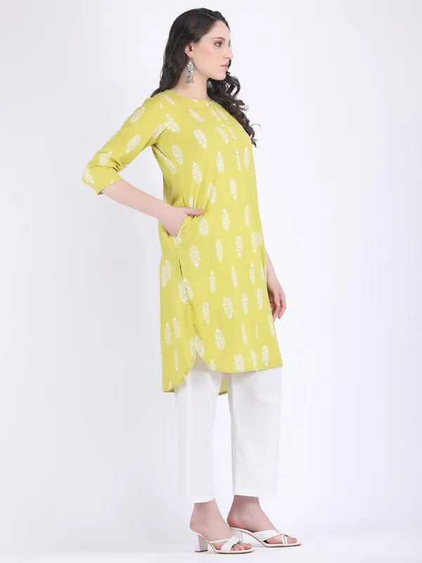 Yellow_Cotton_Apple_Green_Self_Woven_Choga_Kurta_Set_For_Women