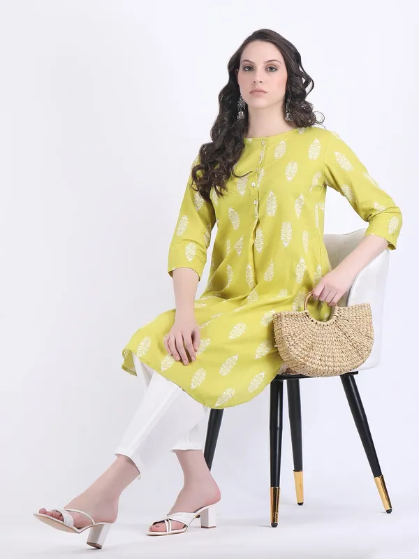 Yellow_Cotton_Apple_Green_Self_Woven_Choga_Kurta_Set_For_Women